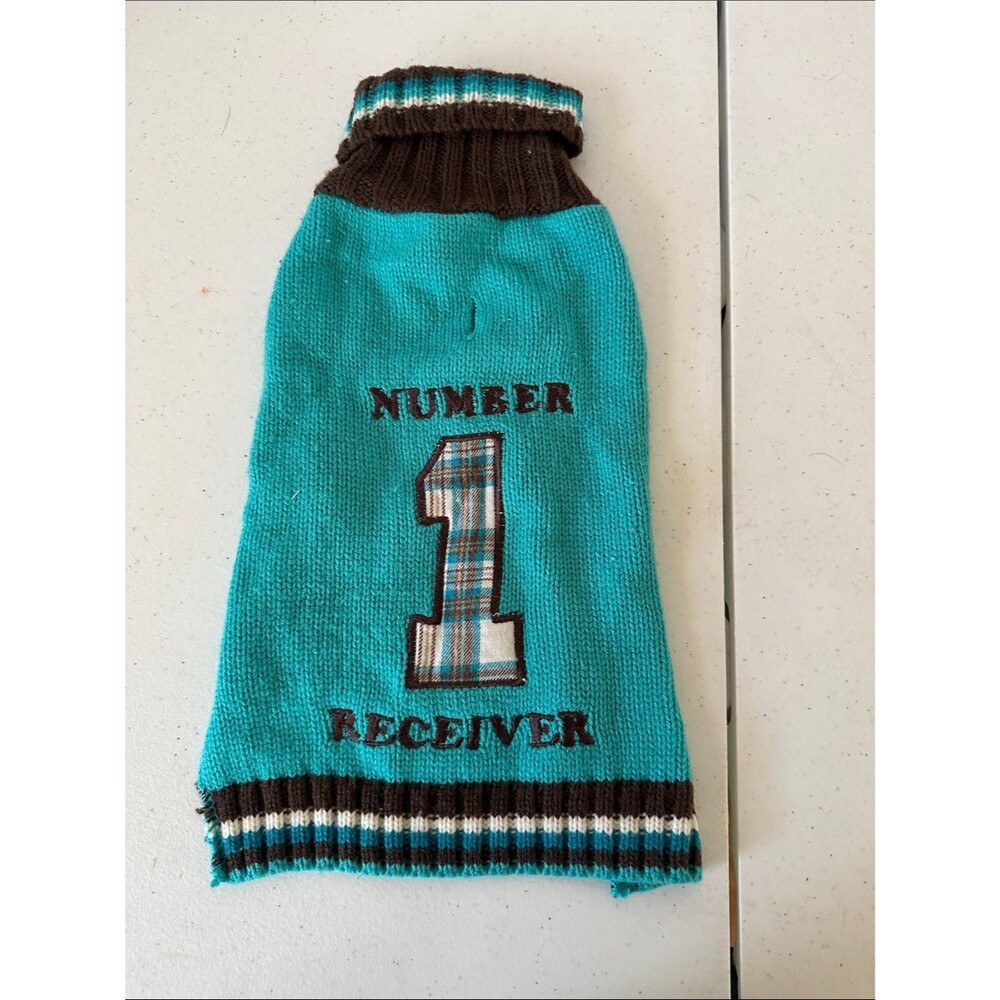 Cozy Teal & Brown Dog Sweater Size Medium Cute & Comfy